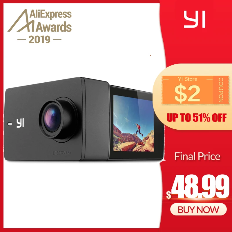 Cena YI Discovery działania kamera 4K 20fps kamery sportowe z 8MP 16MP z 2.0 ekran dotykowy, wbudowany bezprzewodowy dostęp do internetu 150 stopni Ultra szeroki kąt