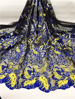 

High Quality African Beaded Lace Fabric Latest Nigerian Laces Fabrics Tulle Net with Stone for Party