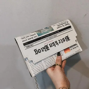 

Envelope Bag Women 2020 New Personality Inkjet Creative Newspaper Clutch Bags Joker Shoulder Messenger Bag Chain Evening Bag