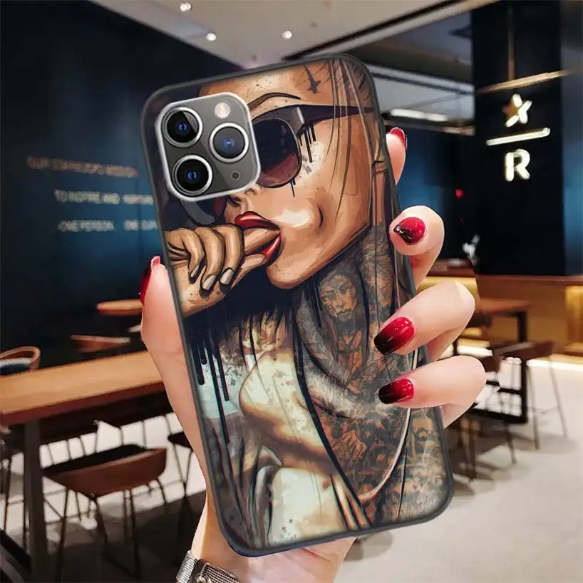 Sexy Sleeve Tattoo Girl Black Case for Apple iPhone 11 Pro XR 7 8 6 6S 2