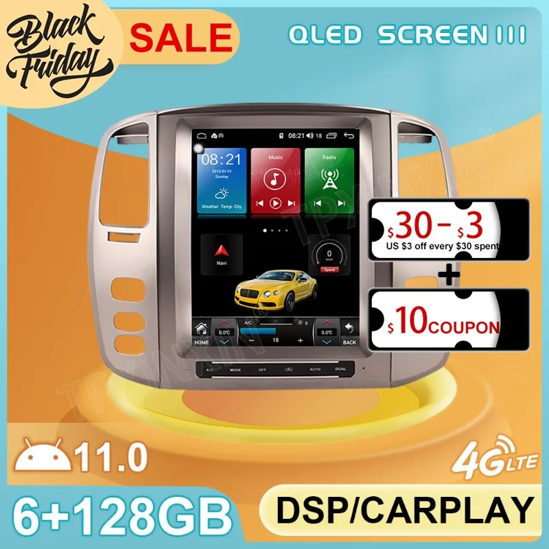 

Android 11 6G+128GB Tesla Style for Lexus LX470 2002 2007 GPS Car Navigation Multimedia Player Video Stereo Radio Carplay 2 DIN