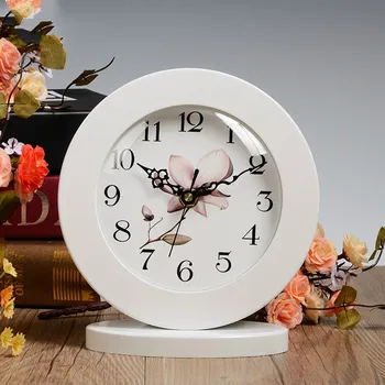 

Modern minimalist home decoration clock 6 inch white mute wooden desk clock bedroom mute bedside clock decoration ZP5061420