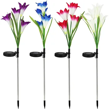 

4 Pack Solar Garden Stake Flower Lights, Outdoor Lily Flower Lights, Multi Color Changing LED Lily Solar Powered Lights