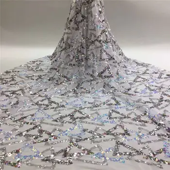

High Quality Nigerian Lace Fabrics African Sequins Lace Fabric Latest Bridal Tulle Lace Fabrics for Wedding Party Dress M35491