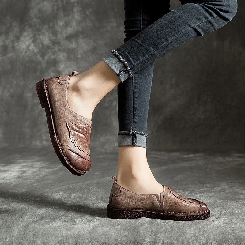

Spring Retro Handmade Comfortable Mom Shoes inside And Pure Leather Casual Shoes Large Size Foot Covering Low-Cut WOMEN'S Shoes