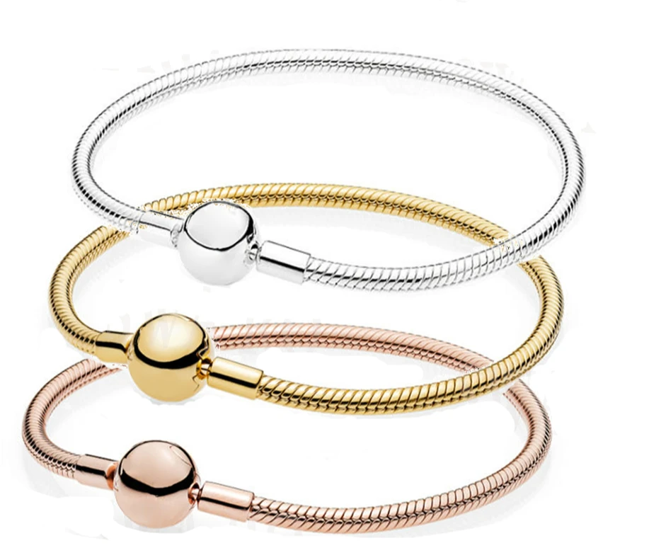 Высокое качество Классический Серебряный 925 женский золотой браслет розовый DIY Шарм ювелирные изделия подарок на день рождения