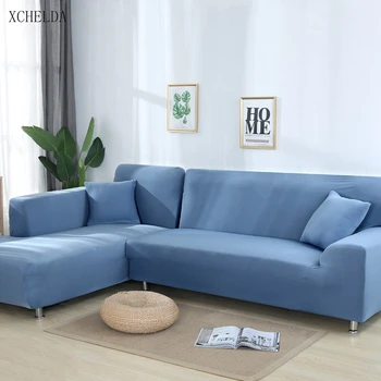 

Armchair L Shape Couch Cover Stretch Modern Solid Blue Single Love Seater Sectional Corner Elastic Sofa Cover for Living Room