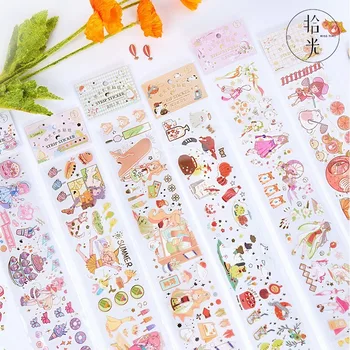 

1 PCS Transparent PET Strip Japanese Stickers Cute Cartoon Girl Scrapbooking Decoration Diary Label Stickers Stationery Supply