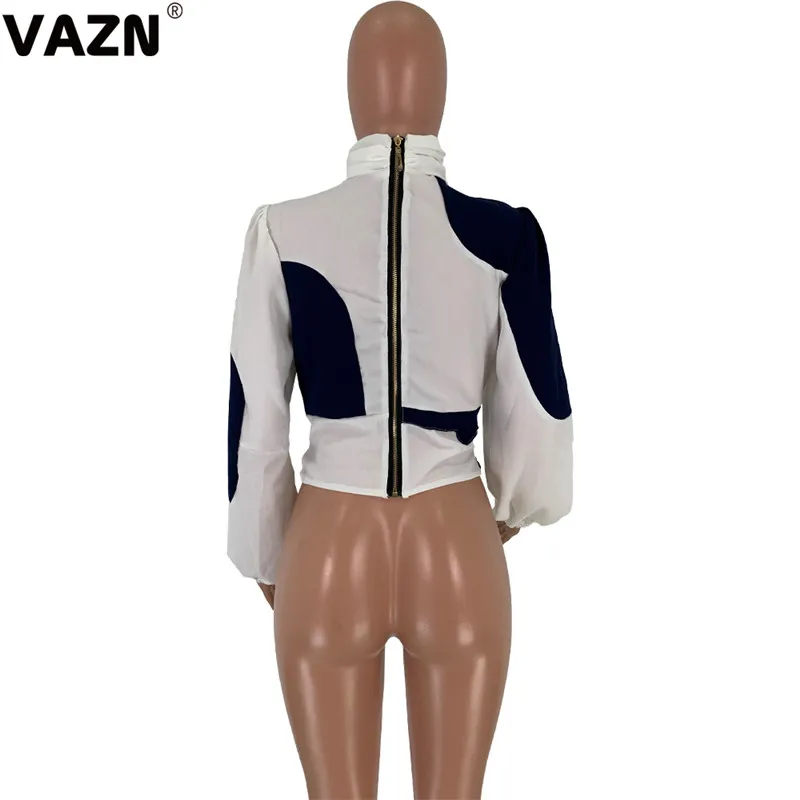 VAZN Hot White Splice New Women Fashion Elegant Casual Long T-Shirt O-Collar Full Sleeve Women T-Shirt