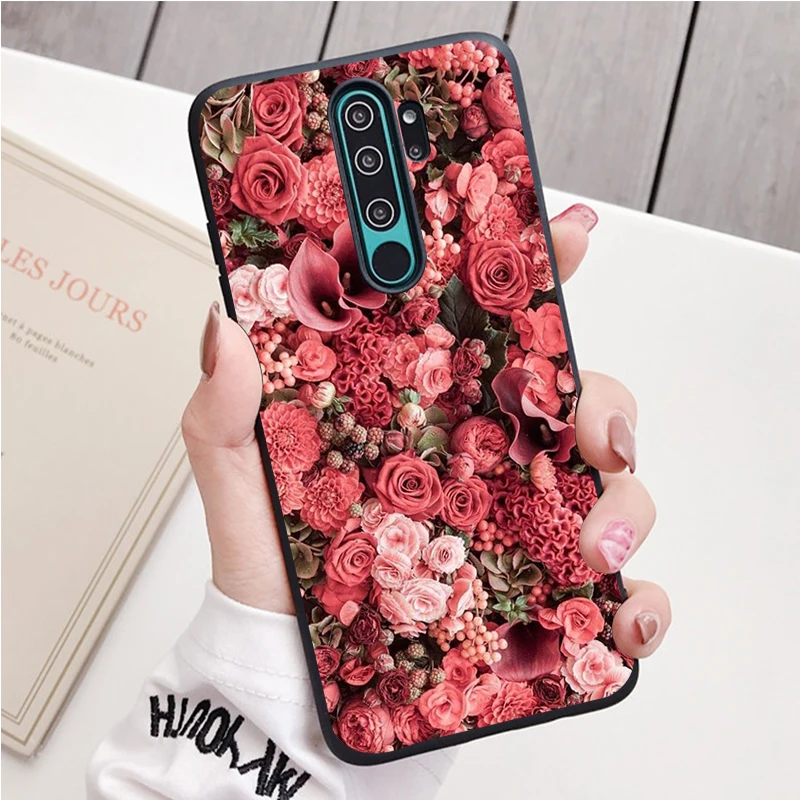 Vintage Floral black Silicone Phone Case For Redmi note 9 8 7 Pro S 8T 7A Cover xiaomi leather case hard