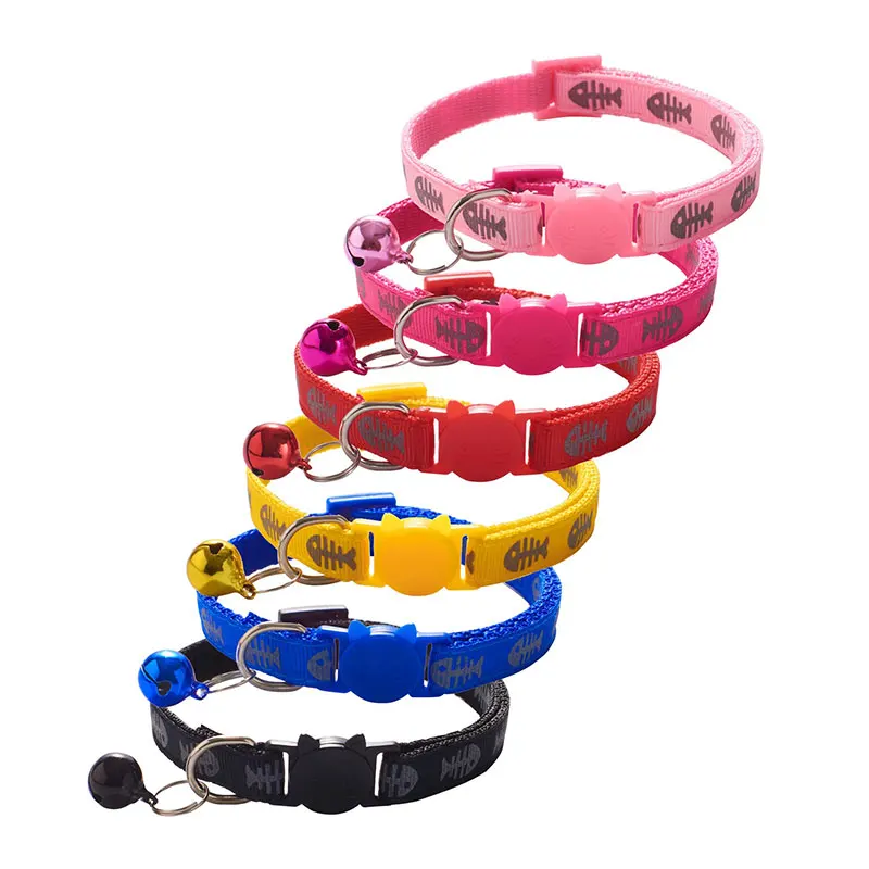 

Summer Cat Dog Collar Fashion Reflective Bell Pet Collars Cute Printing Cat Pet Neck Strap Adjustment Size for Small Dogs Belt