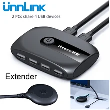 Unnlink 2 portas kvm interruptor usb com extensor usb 2.0 3.0 x4 teclado mouse impressora u disco para 2 pcs computador portátil usb caixa