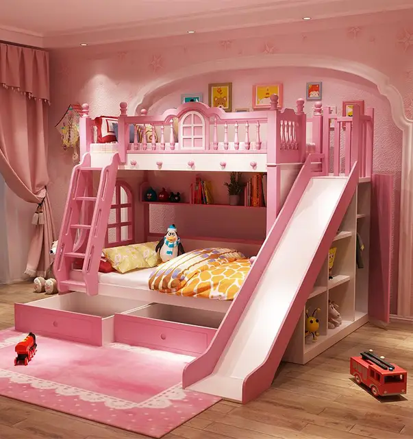 Solid Wood Two Story Children S Bunk Bed Princess Children Castle Bed Children Slide Bed Beds Aliexpress