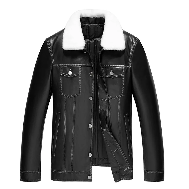 

Genuine Leather Jacket Winter Jacket Men Wool Fur Collar Real Sheepskin Coat for Men 90% Duck Down Jackets Winterjas Heren Y1876