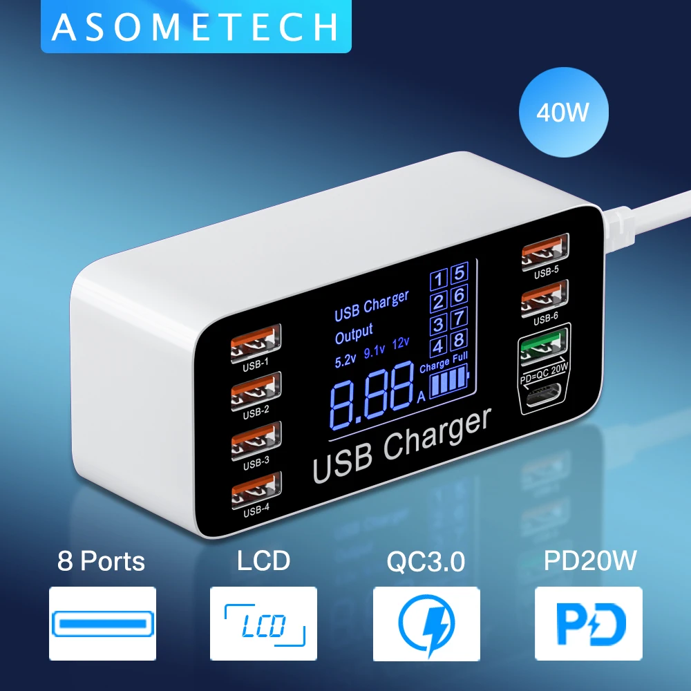 Зарядное устройство с несколькими USB-портами 60 Вт Quick Charge 3 0 PD зарядное для Xiaomi Samsung