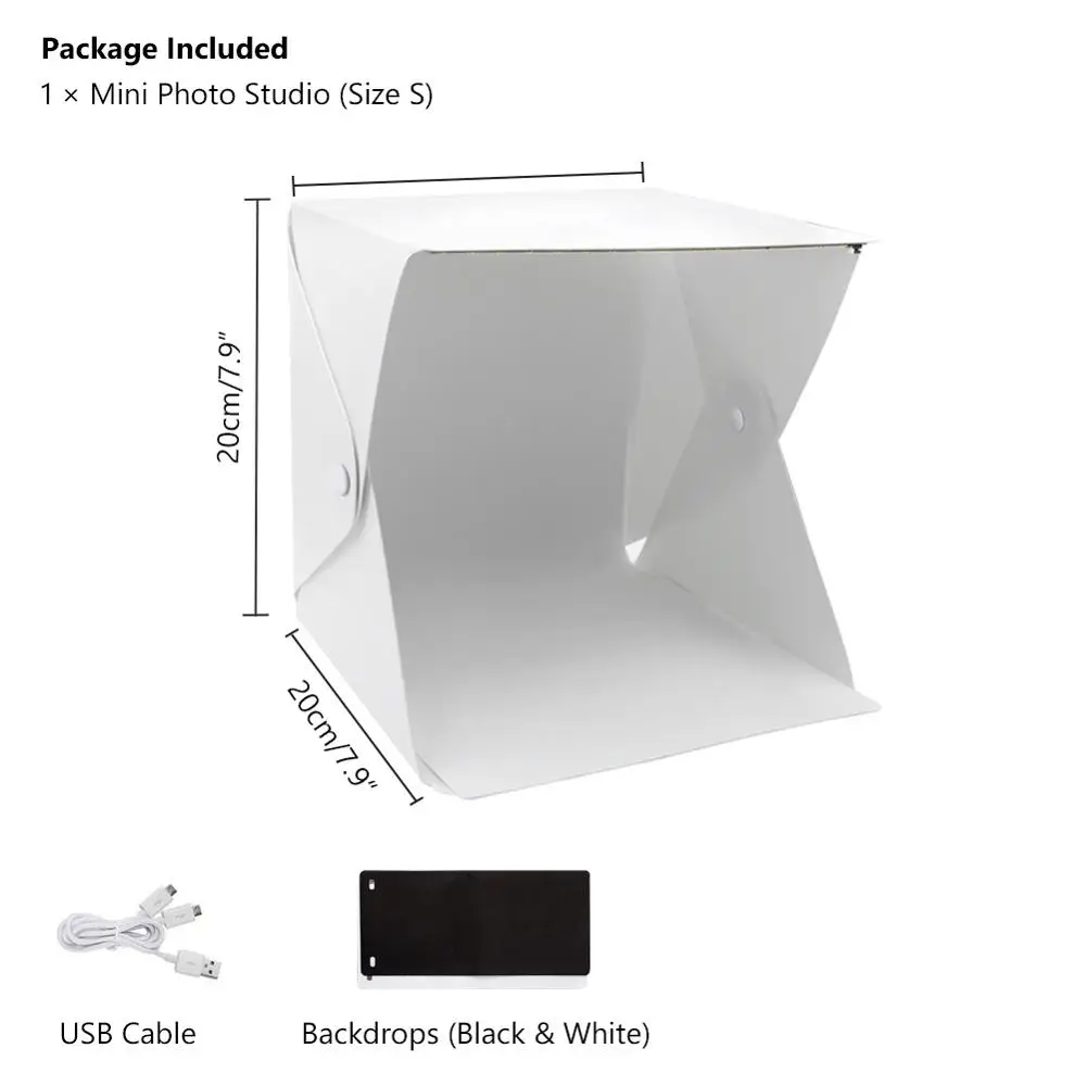 Мини-Фото освещение для фотосъемки в студии Портативная Складная Фотостудия софтбокс осветительный тент комплект 2 светодиодный фон - Цвет: Small 20cm