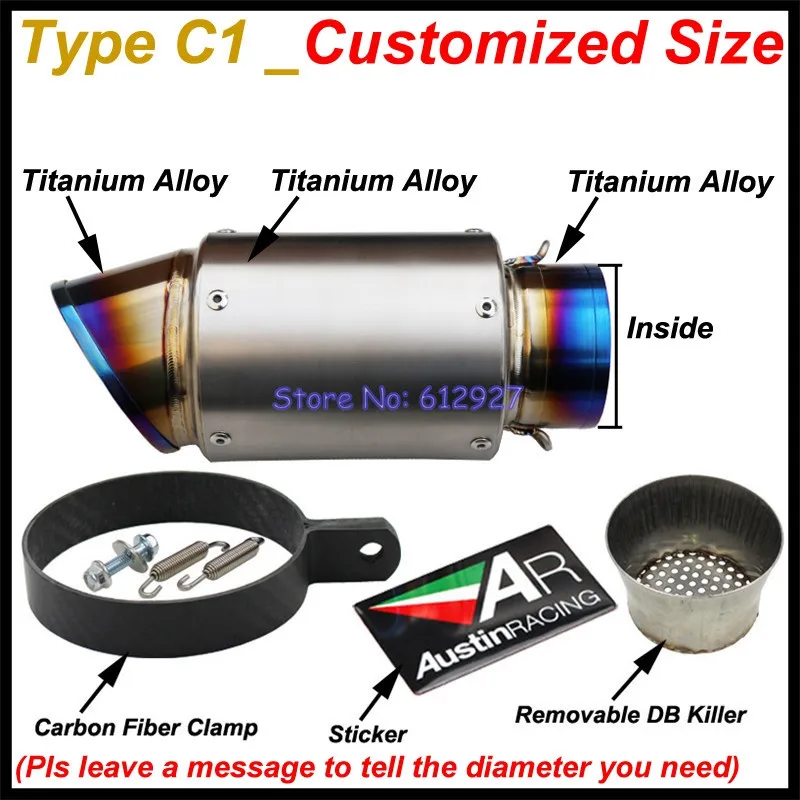 Индивидуальные впускные 51 мм 61 мм 63 мм 65 мм мотоциклетные выхлопные трубы глушителя из титанового сплава углеродного волокна AR мотоциклетные глушители Escape - Цвет: Type C1 - Customized