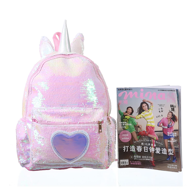 Girl Sequin Mermaid Backpack Children Large Zipper Unicorn Schoolbag Teenager Hologram Heart Love Backpack For School Travel Bag