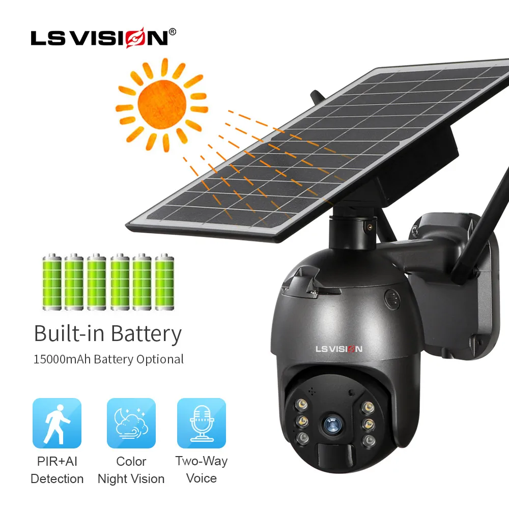Солнечная камера LS VISION 3g 4g sim ptz zoom cctv наружная безопасности с сигнализацией 1080p
