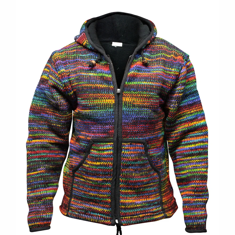 

Unique Retro Men Camouflage Cardigan Sweater Color Mixing Fashion Autumn Winter Casual Loose Hooded Knit Sweater Plus Size S-4XL