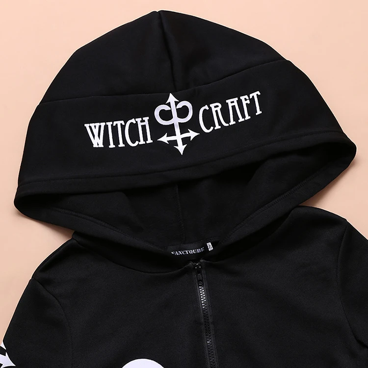 Women Hoodies Gothic Punk Moon Letter Print Sweatshirts 2020 Autumn Winter Long Sleeve Black Jacket Zipper Coat Casual Hoody 5XL