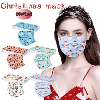 

50pcs Adult New Christmas Printed Sunscreen Breathable 3-layer Disposable Filter Protectora Large Stock Send Fast Dropshipping