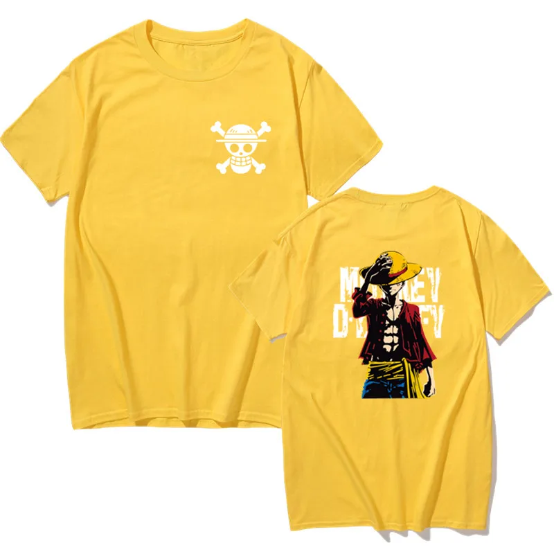 yellow Бренд Для Мужчин's Одна деталь Луффи веселое Harajuku хлопковые футболки унисекс, летние хлопковые футболки для тренировок топы с принтами из аниме для бойфренда подарок - Цвет: yellow