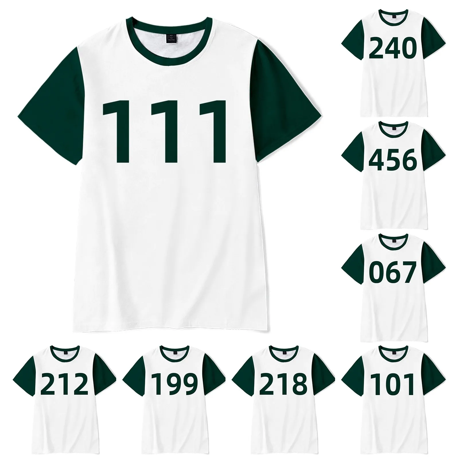 Squid Game Cosplay T-shirt Costume Casual Streetwear Women Short Sleeve Squid Game Stitching Number Sportswear T-shirt Top 1