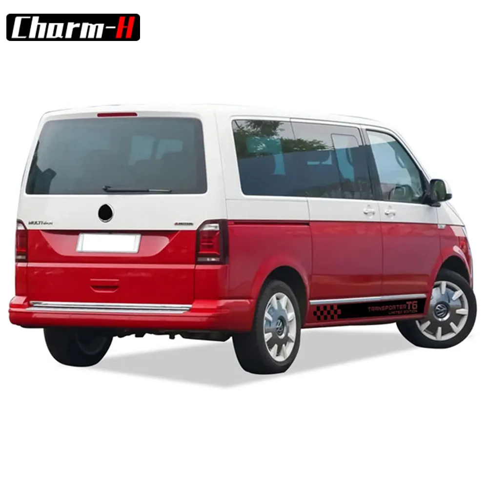 2PCS Car Door Side Skirt Graphic Stripes Decals For Volkswagen VW Transporter Multivan T5 T6 Limited Edition Sticker Accessories