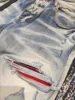 discounted men tartan fabric patch distressed jeans 4