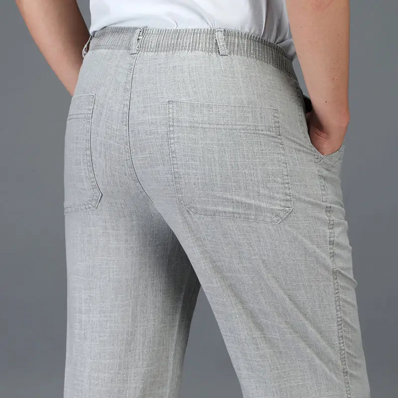 Casual Pants Men Linen Pants Summer Elastic Waist 5XL
