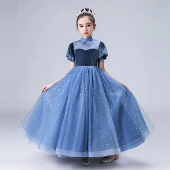 

Korean Sweet Style High Quality Children Girls Elegant Evening Party Princess Fluffy Long Dress Kids Teens Host Piano Prom Dress