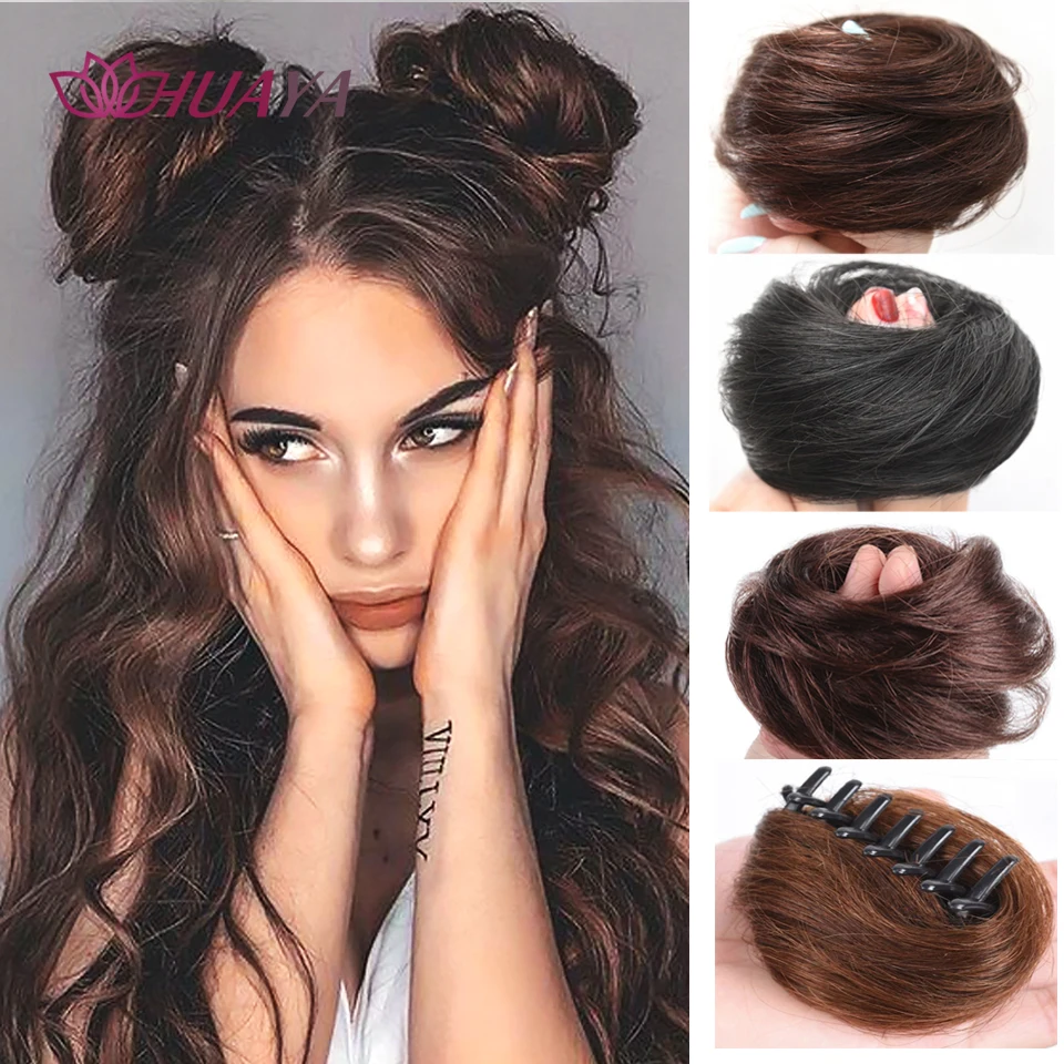 HUAYA-Pinza de pelo rizado corto para mujer, banda elástica para el pelo sintético, pieza para el pelo, moño de Donut, pinza para el pelo falso