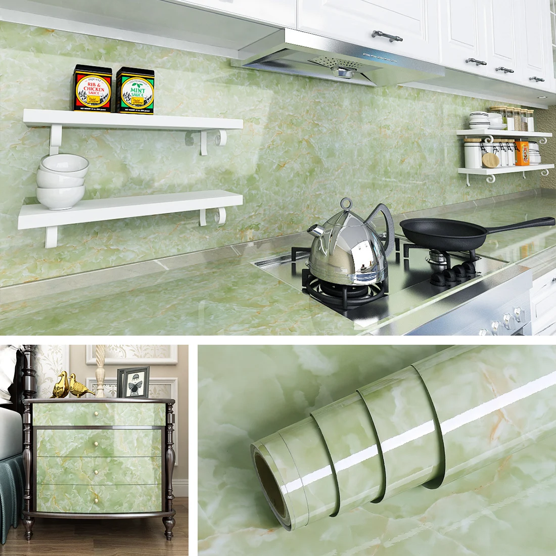 1M/2m Marble Waterproof Countertop Wall Stickers Vinyl Self Adhesive Wallpapers Decorative Film Kitchen Cabinets Contact Paper