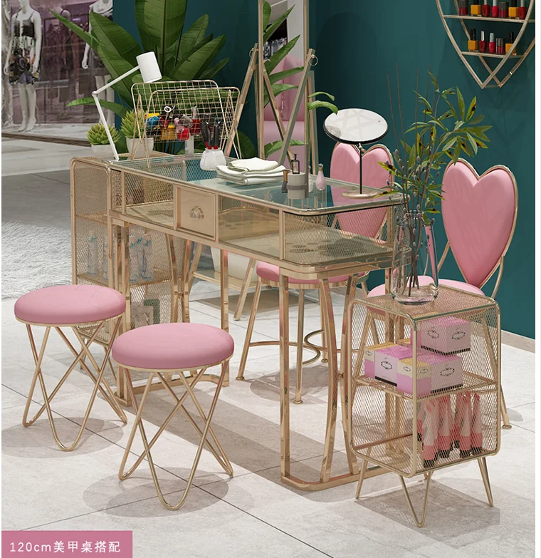 Economical double manicure table and chair set Simple modern wrought iron net red manicure table Single