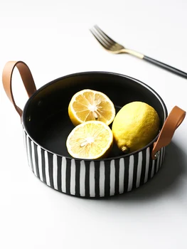 

Porcelain Color Beautiful Northern Europe Leatherwear Handle Originality Ceramics Double Ear Plate Deep Plate Soup Plate Sand
