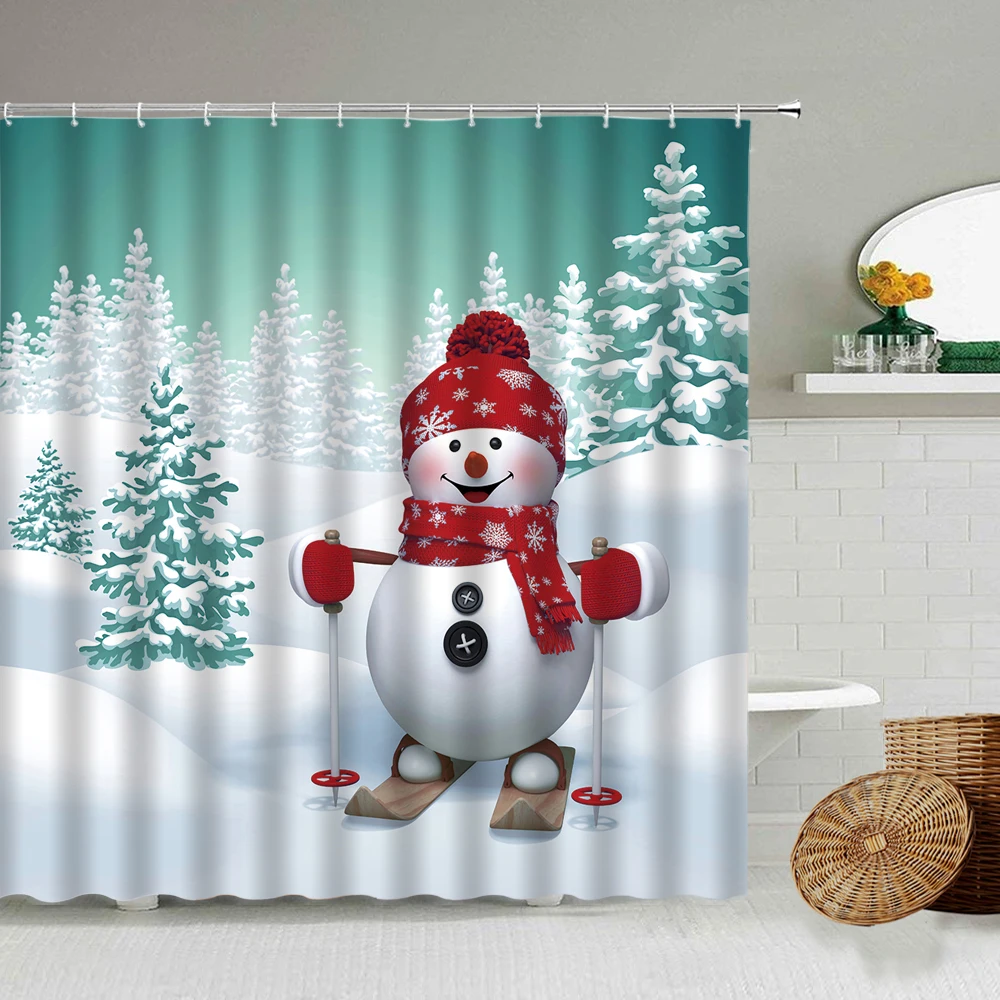 Exquisite Bath Mat Set Santa Claus Christmas Snowman Shower Curtain Set Bath US 