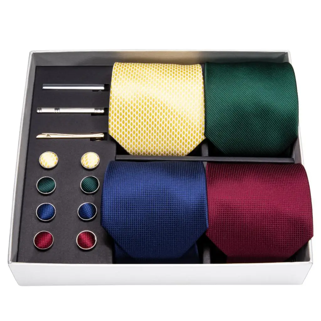 Мужские галстуки красные синие однотонные шелковые мужские свадебные галстуки Подарочная коробка для носовых платков набор мужских галстуков 4 шт. галстуки для мужчин подарок Barry.Wang BB4-02