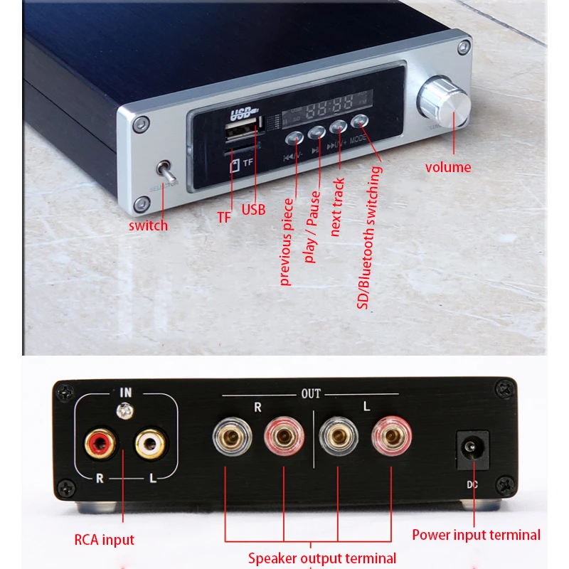 KYYSLB DC12~ 25 в 100 Вт* 2 DP2 4,0 Bluetooth усилитель TPA3116D2 без потерь плеер цифровой усилитель с USB TF 4~ 8 Ом 20 Гц~ 30 кГц
