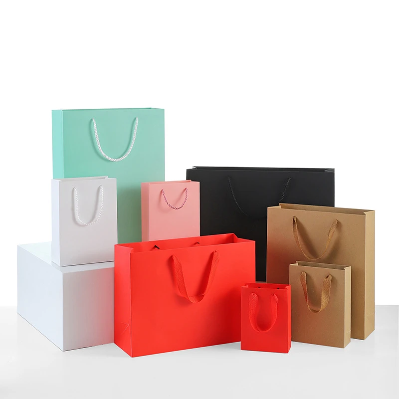 SMALL PAPER BAGS PACK OF 5 HANMADE RIBBON HANDLES IN 6 COLOURS