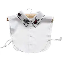 Женская шифоновая полурубашка с вышивкой в виде паука со съемными лацканами и фальшивым воротником, декоративные вечерние блузки на пуговицах