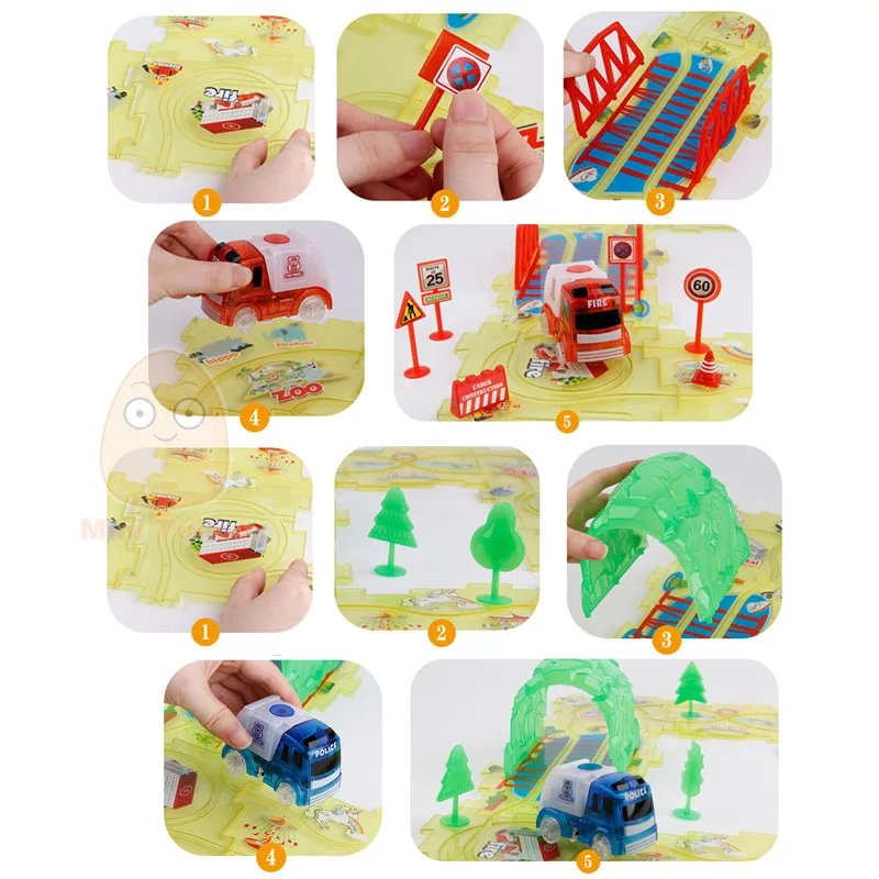 Kopen Diecasts Toy Vehicles Puzzel Spoor Play Set Magic Politie Brandweerwagen Auto Model Jongens Speelgoed DIY Puzzels Voor Kinderen educatieve Spelletjes