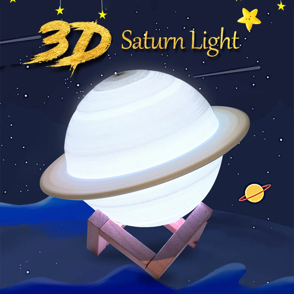 

3D Saturn Lamp USB Rechargeable 3 Colors /16 Colors Changeable Night Light With Remote Control For Home Room Decorations
