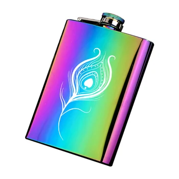 

8 OZ Colorful Rainbow Colors Metal Stainless Steel Hip Flask Alcohol Bottle Flagon Skull Tattoos Sexy Girl Name LOGO Custom Made