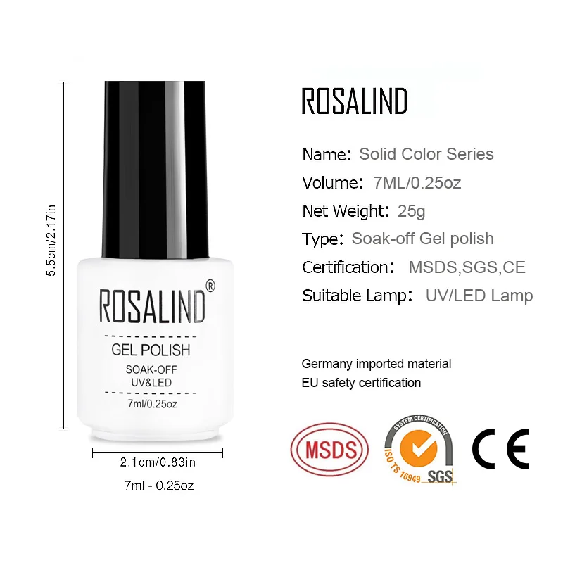 ROSALIND 58PCS/LOT Pure Color Nail Gel Polish Set For Manicure Nail Art Long Lasting Soak Off Gel Lacquer UV Nail Primer Kit
