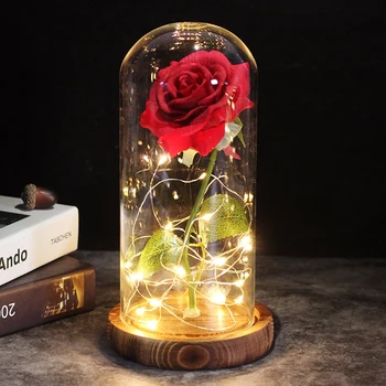 

Artificial Eternal Rose LED Light Beauty The Beast Rose In Glass Cover Christmas Home Decor For Mother Valentines Day New Year