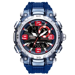 SMAEL Men's Waterproof Quartz Sport Watch with LED Stopwatch (Deep Blue)