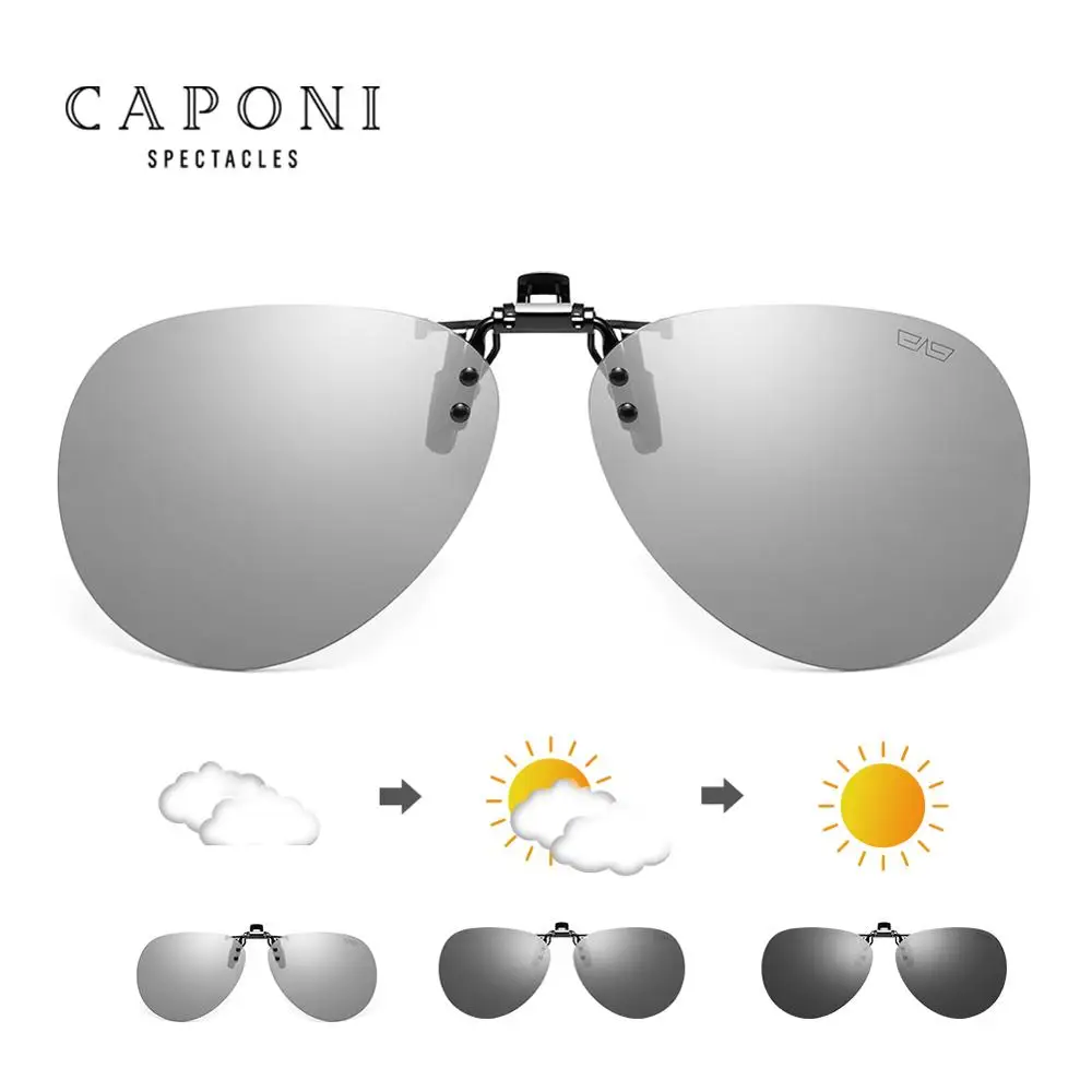 CAPONI Pilot Men Sunglasses Clip Intelligent Color Change Eyewear Vintage Driving Polarized Eyeglasses Clip UV400 BSH1101