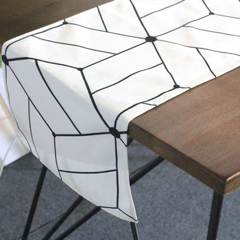 

DUNXDECO Table Runner Home Party Tablecloth Decoration Modern Nordic Black Geometric Fabric Simple Desk Deco