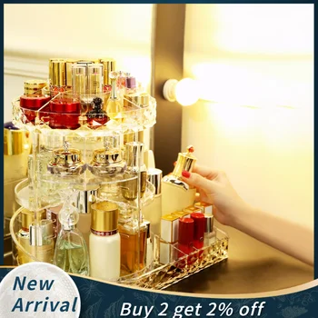 

6 Layers 360 Degree Diamond Pattern Rotating Makeup Organizer Adjustable Carousel With Tray For Cosmetics Storage Shelves Полка